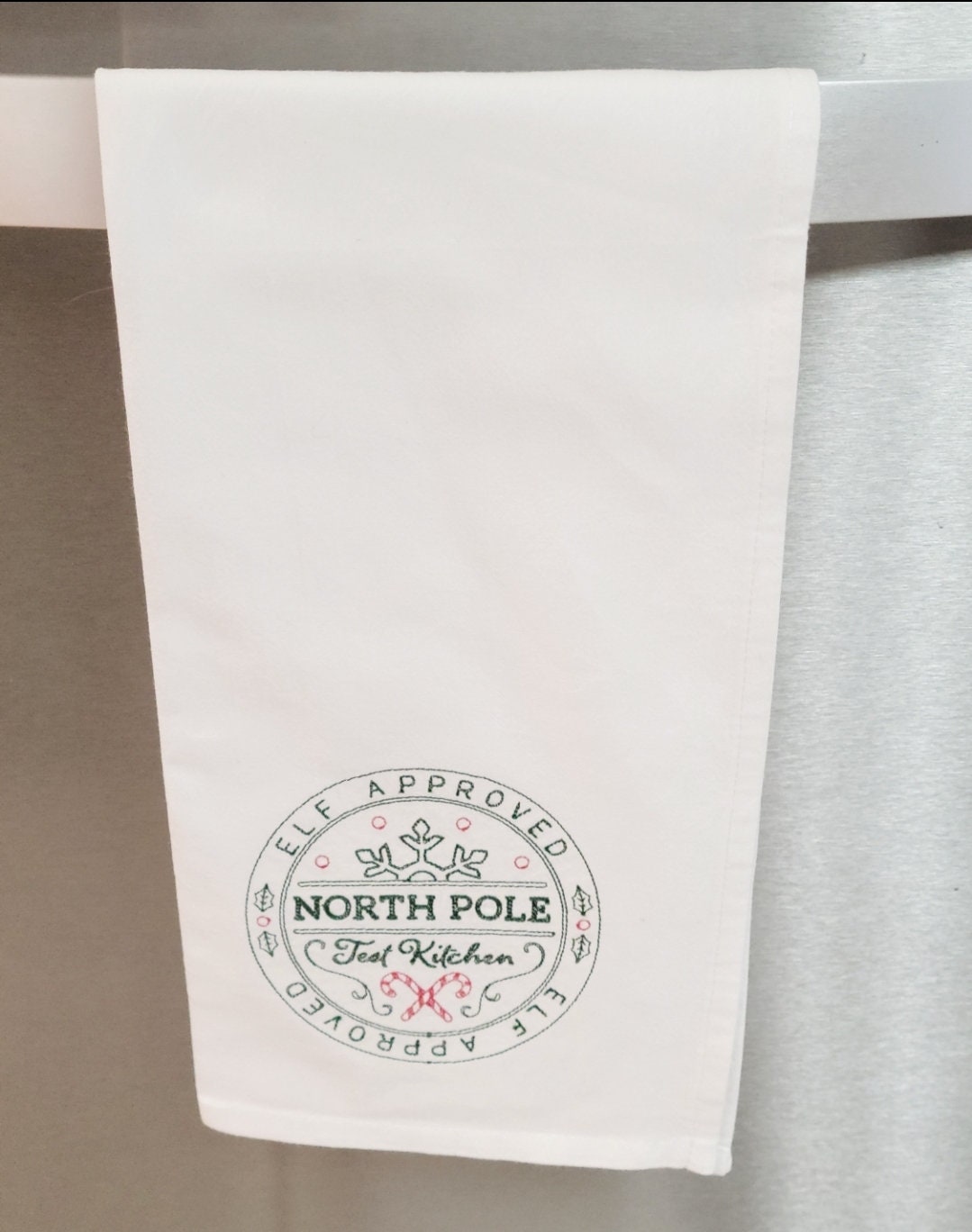 Ships within 24 hours of order | North Pole Tea Towel | Gift Idea | Embroidered Towel | Christmas Decor | Tea Towel | Dish Towel | Santa