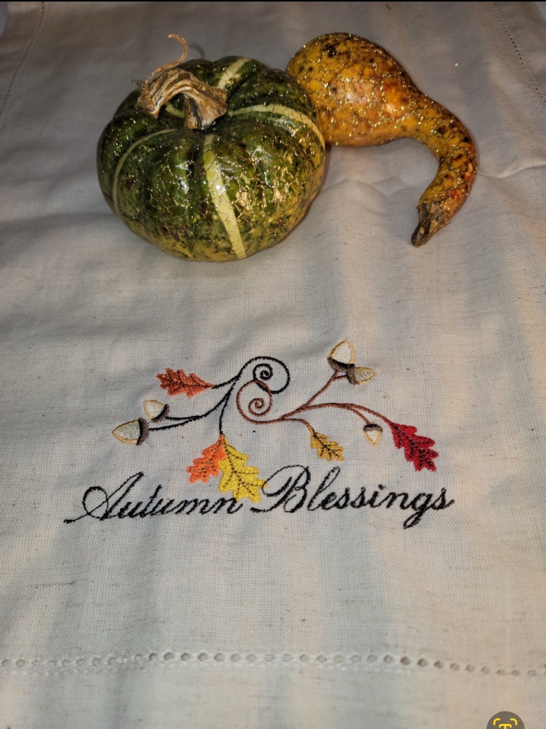 Autumn Blessings Embroidered Table Runner 14x72 | Hemstitched | Thanksgiving | Holiday Decor | Table Decor | Fall Decor | Table Setting