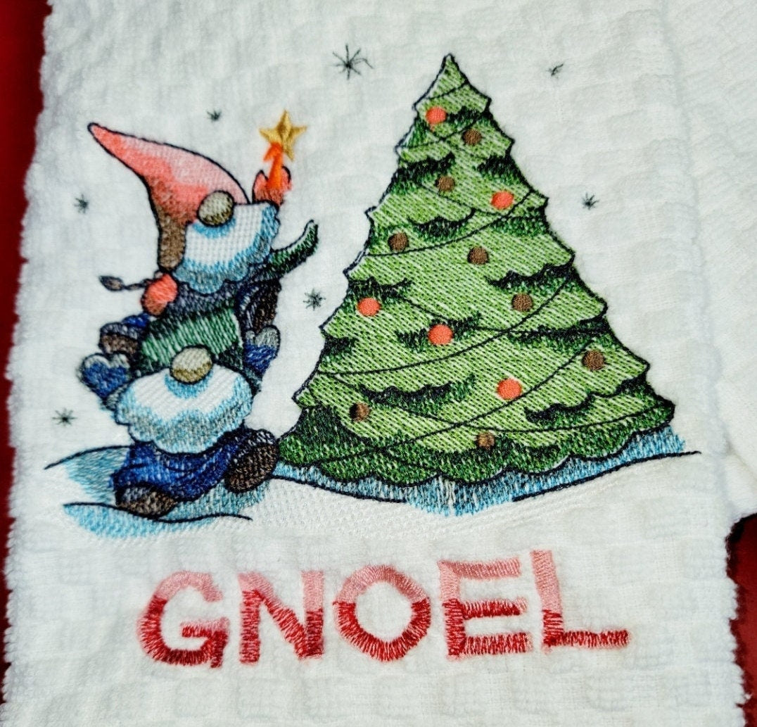 Holiday Guest Towel | Hostess Gift | Embroidered Towel | Gnome | Hand Towel |  Holiday Decor | Christmas Gnome | Christmas Decor | Elf